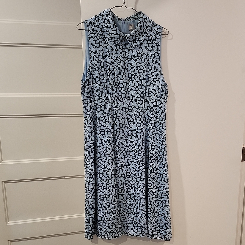 P2P 19" Tristan Blue and Dark Green Patterned Midi Dress